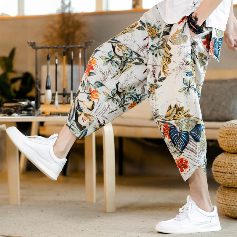 Мужские штаны шаровары YWSRLM винтажные Хлопковые Штаны с цветочным принтом в стиле