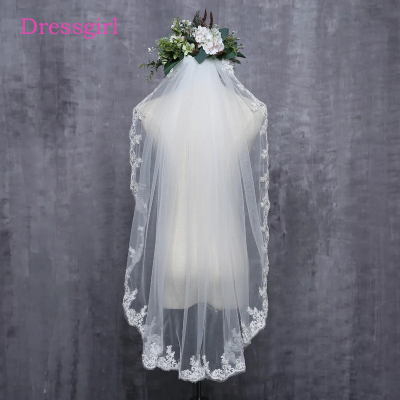 

In Stock High Quality Cheap Short Wedding Veils White Ivory One Layer Lace Bridal Veils Wedding Accessories