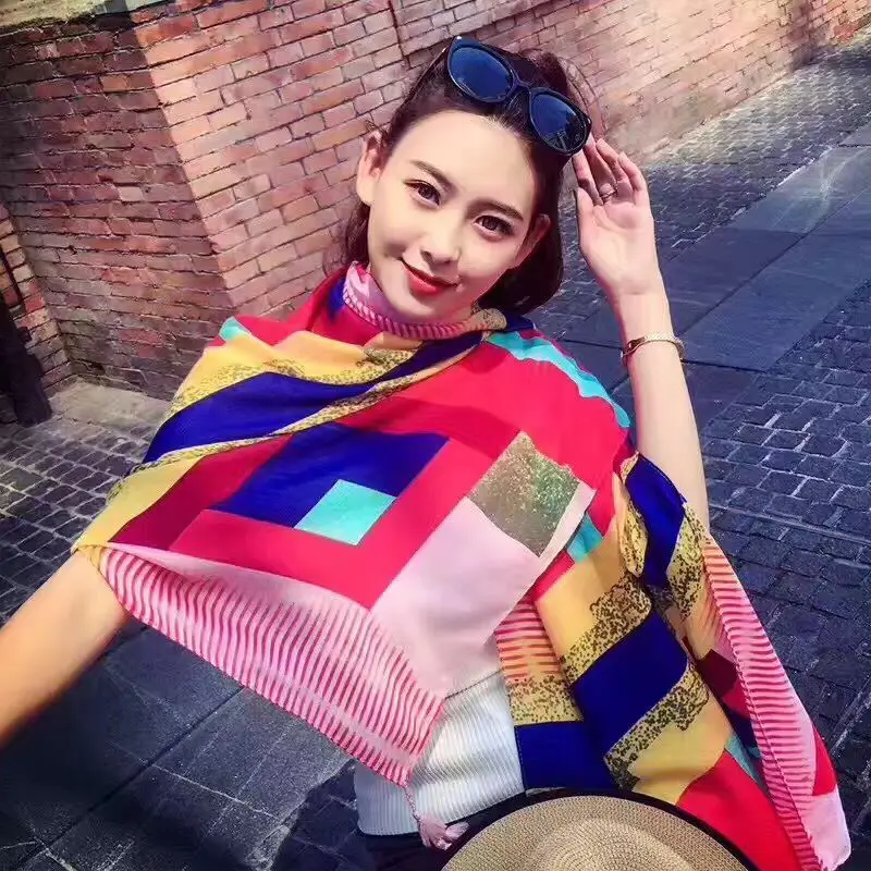 Za 2017 хлопковый полосатый шарф шаль с геометрическим принтом мусульманский