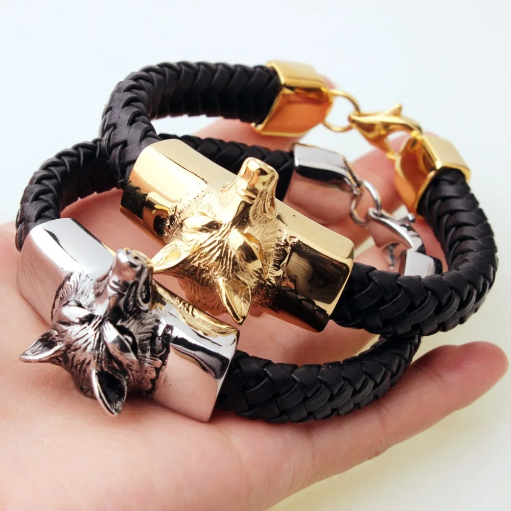 Новое поступление мужской браслет из нержавеющей стали с головой волка стильные