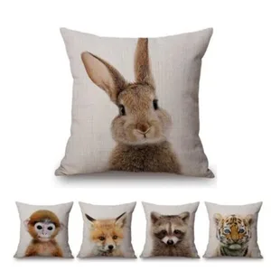 Милые детские животные кролик лиса обезьяна панда пледы наволочка для детской комнаты украшение из хлопка и льна Прекрасный чехол для подушки автомобиля