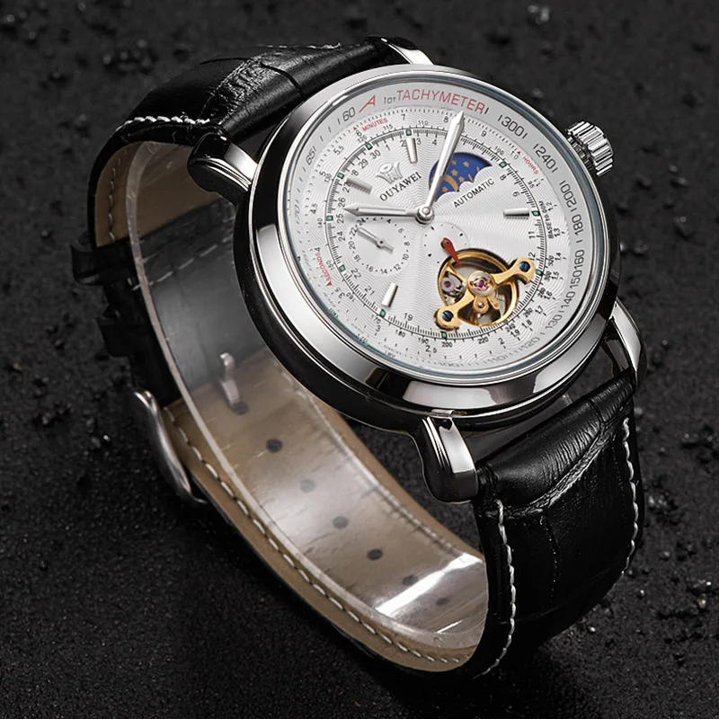 Tourbillon Мужские часы Топ бренд Роскошные автоматические механические кожа военные