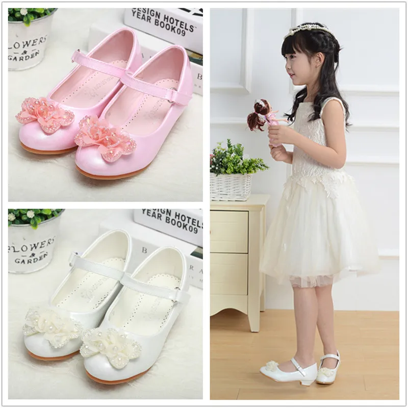 

fashion girls dress leather shoes high heel child shoes Girl Shoes Leatherette Round Toe With Imitation Pearl 707-7