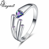 lingmei exquisite wedding multicolor purple black cubic zirconia silver color ring size 6 9 vogue simple unique women jewelry