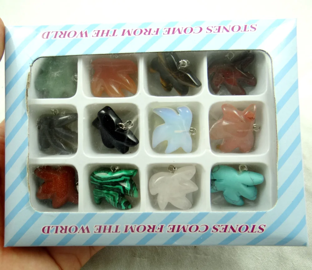 

Natural stone Turquoises Quartz crystal tiger eye aventurine Leaf pendant for diy Jewelry making necklace Accessories12pcs