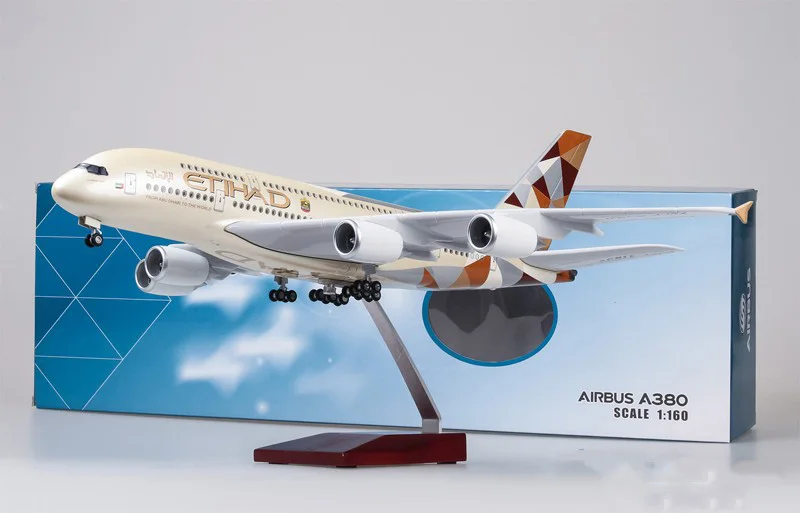 1/160 масштаб ETIHAD Воздушный самолет модель Airbus A380 ETIHAD модель с колесо с подсветкой литая под давлением пластиковая Смола самолет детский подарок