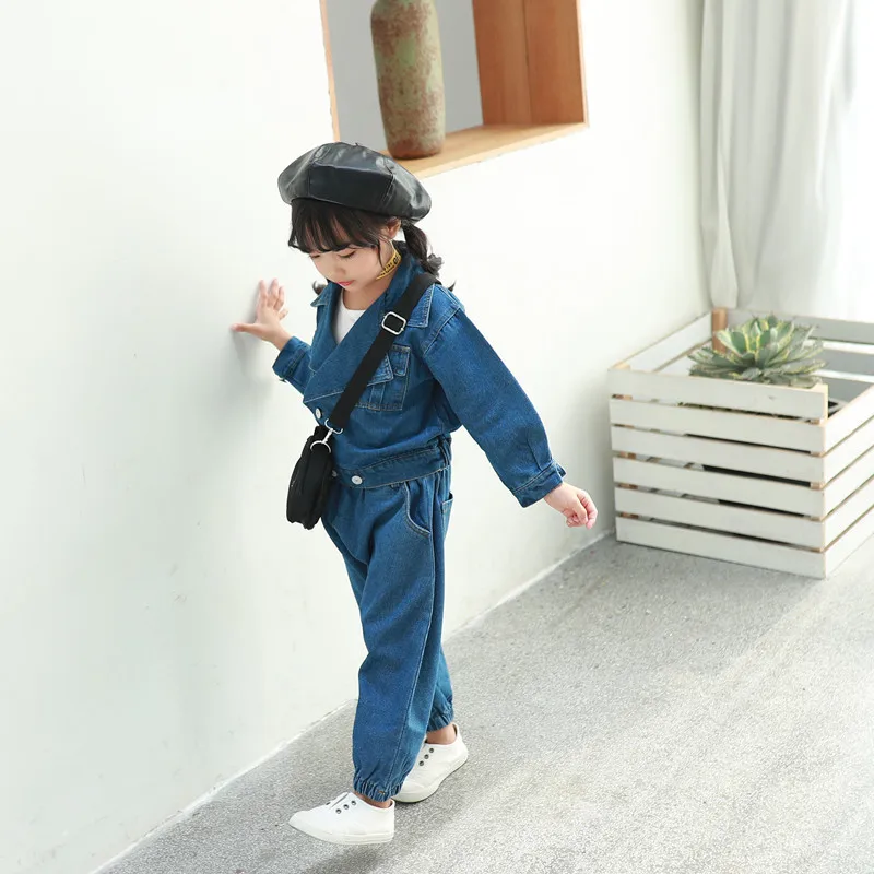 Модный осенний детский джинсовый комплект для девочек новинка 2018 джинсовая