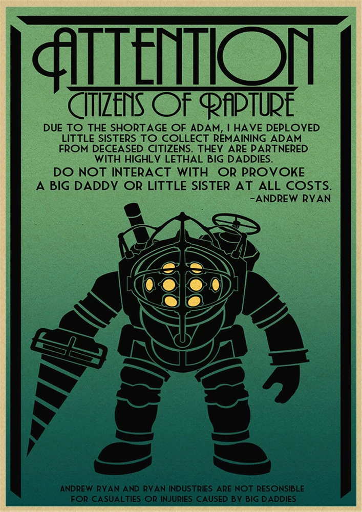 BioShock Retro poster Home Furnishing decoration Kraft Game Poster Drawing Painting Wall stickers - Цвет: Непроницаемый