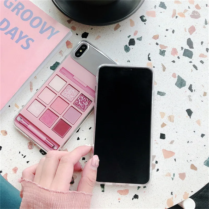 Макияж Палитра теней зеркало телефон чехол для iphone XS Max XR 6 6s 7 8 plus glossy Мягкий