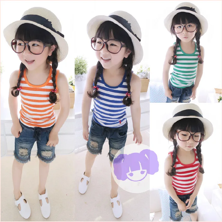 Новинка 2019 корейский хлопковый жилет в полоску для девочек футболка майки