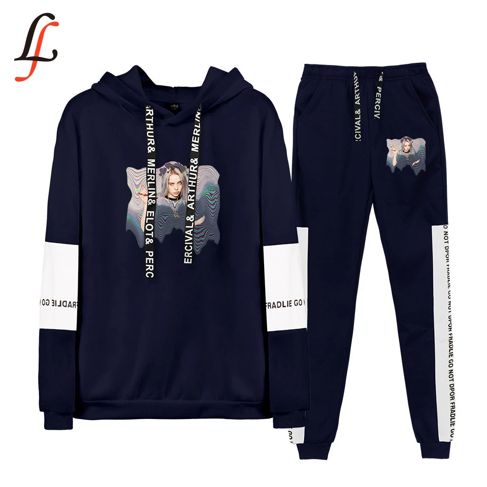 Billie Eilish Женский комплект 2 шт. толстовки в стиле хип-хоп толстовки Harajuku унисекс модный крутой Повседневный Спортивный костюм с капюшоном