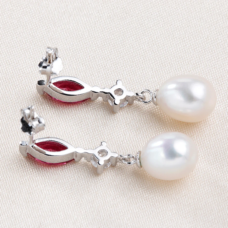 Женский комплект ювелирных изделий из серебра 925 пробы с красным кристаллом