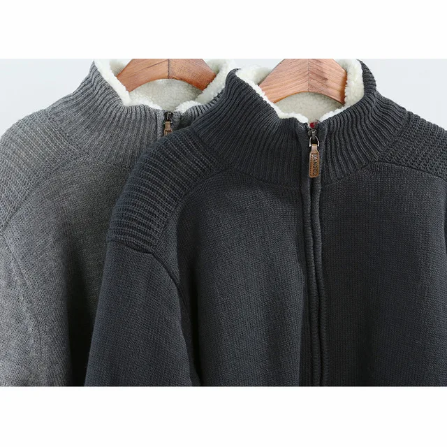

Loldeal Men's woolen coat thickening lambskin zipper cardigan Turtleneck Sweater Solid Long Pullovers Casual Streetwear