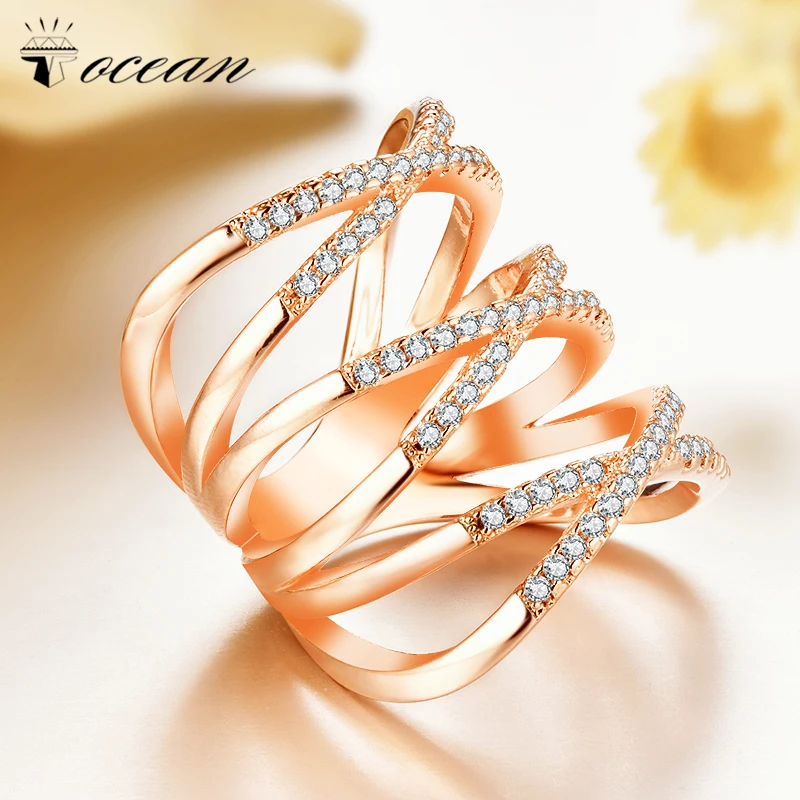 Tocean розовое золото-Цвет обручальные кольца для Для женщин Циркон ювелирные