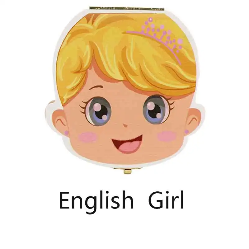 Englishgirly Коробка для зуба Португальский/Испанский/английский/русский/французский красочный деревянный зуб ящик место сохранить молоко зубы хранения сбора пупочной - Цвет: Englishgirly