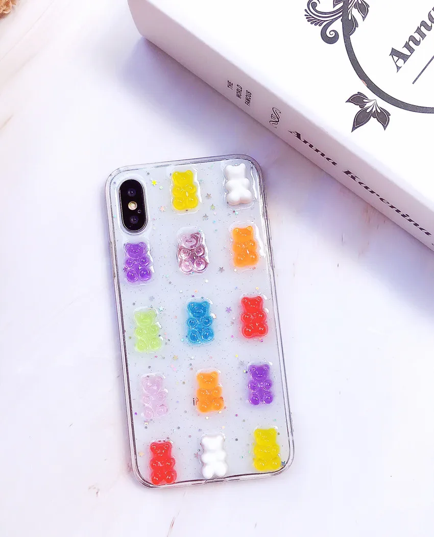 Ourdeals карамельный Хрустальный медведь чехол для телефона для iphone XS MAX XR X 8 7 6 6s plus чехол s милый Блестящий 3D стерео мягкий чехол
