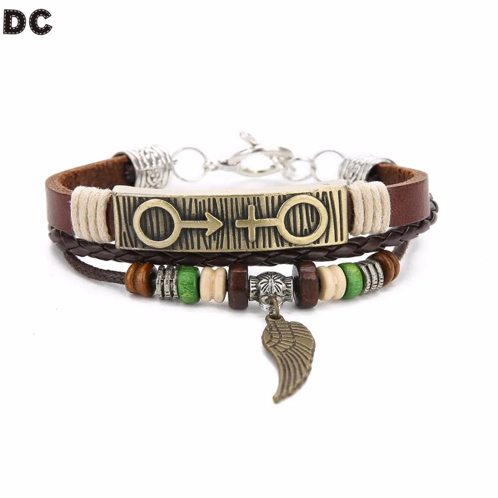 DC модные украшения браслеты в стиле панк кожаный Многослойные для влюбленных