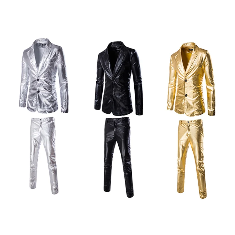 (Пиджак + брюки) мужской деловой костюм золотистый серебристый черный тонкий
