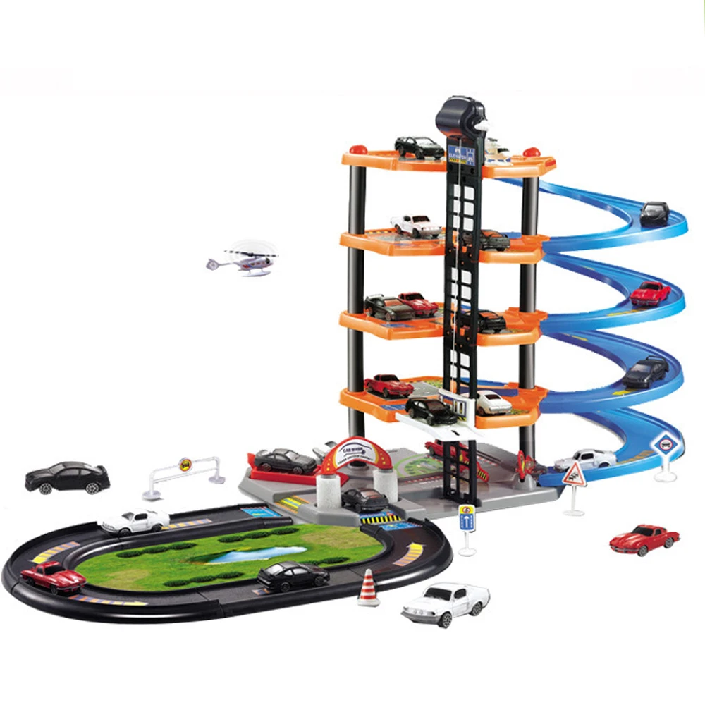 

4-Layers Racing Tracks Toys Electric Railway Rail Car Toys Assemble Racing Tracks Car Parking Lot Toys for Children Gift