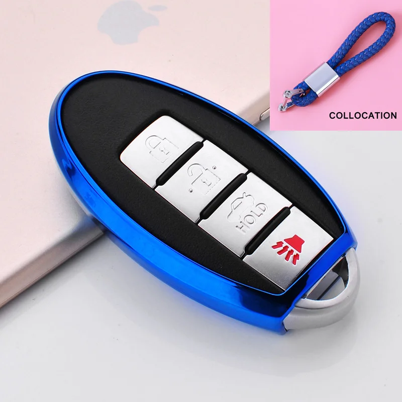A-blue keychain Мягкий чехол для ключей из ТПУ для Nissan 370Z Altima GT-R Maxima Murano Rogue Sentra Cube Versa Juke Leaf защита ключей автомобиля - Название цвета: A-blue keychain