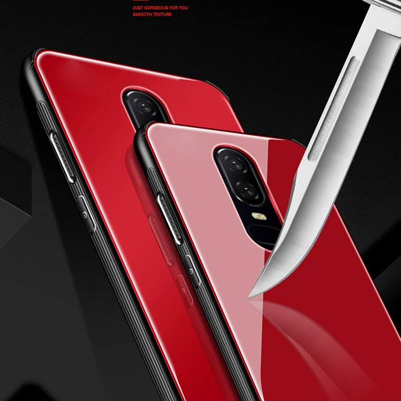 Luxury Glass Phone Case on for Funda Oneplus 6 Solid Color Cover Coque Oneplus6 1+6 Shockproof Men Women |