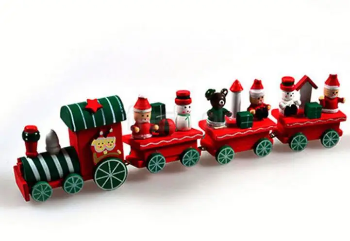

Vintage Wood Train Christmas Ornaments Christmas Santa Decoration Mini 4 Trains birthday party wedding decor kids toy favor gift