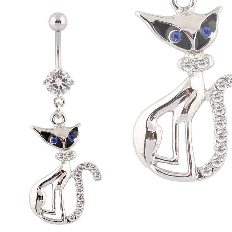 Кольца для пупка с цирконом подвеска в виде кошки кольца живота модные женские