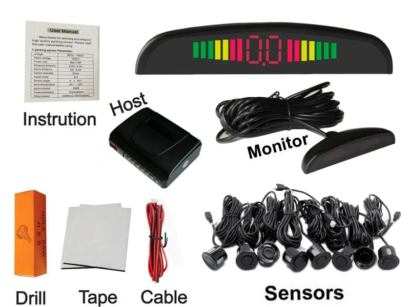 Датчик парковки автомобиля 8 датчиков + звуковой сигнал резервный радар-детектор