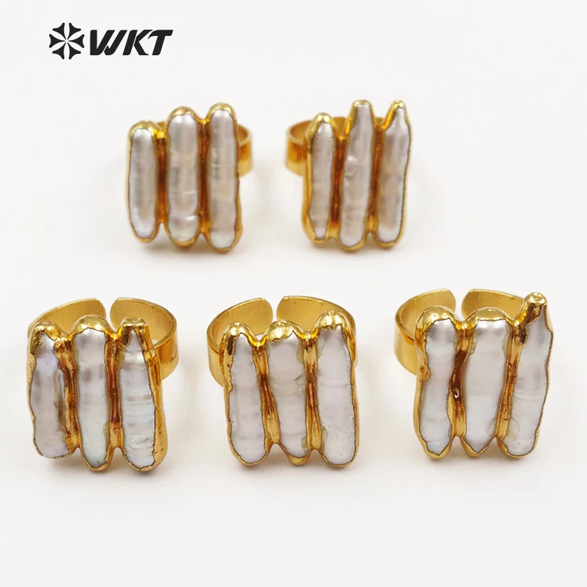 Женское кольцо с пресноводным жемчугом регулируемое геометрической формы