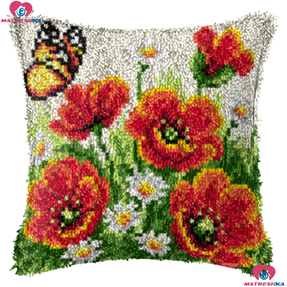 

Flower Butterfly Latch Hook kits Pillow Diy Handmade Printed set Cushion Latch Hook Rug Kits 3d DIY Needlework Unfinished kits