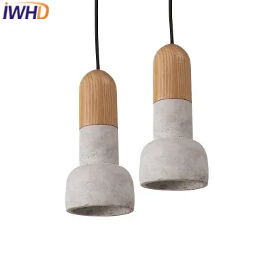 

IWHD Cement Vintage Industrial Lighting Pendant Lights Fixtures Loft Retro Wood Hanging Lamp Light Kitchen Luminaire Lampara