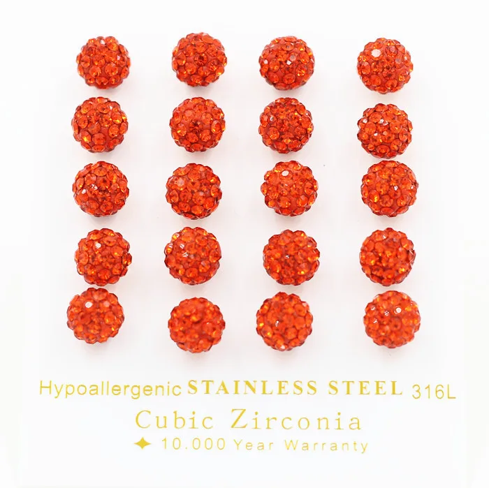 Orange Red 0617 Роскошная сталь 10 пар/лот 8 мм новые модные белые красные синие серебряные золотые бусины Кристальные антиаллергенные серьги-гвоздики для женщин подарок - Окраска металла: Orange Red 0617