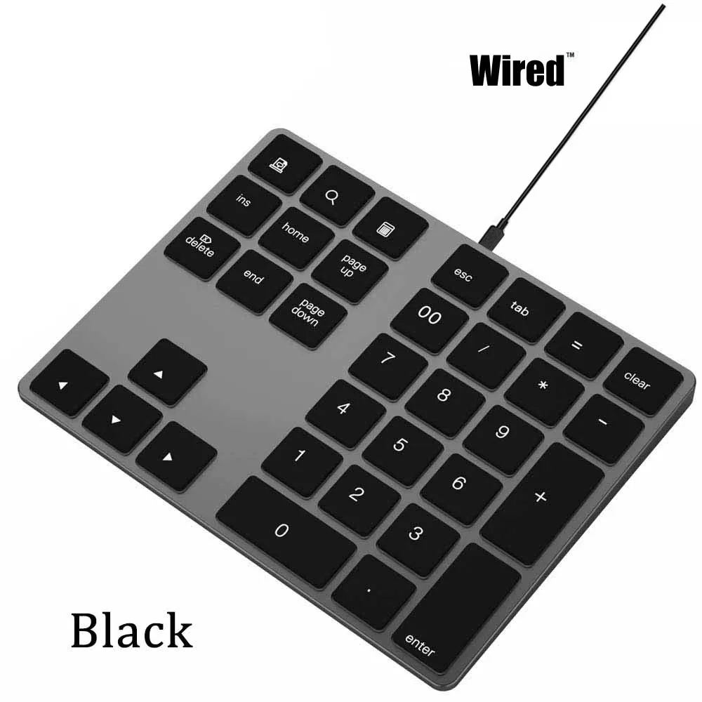 Black Wired AVATTO ультра-тонкий алюминиевый 34 клавиши Bluetooth беспроводная цифровая клавиатура номер клавиатура с ножничным переключателем для ПК поверхности планшета - Цвет: Black Wired