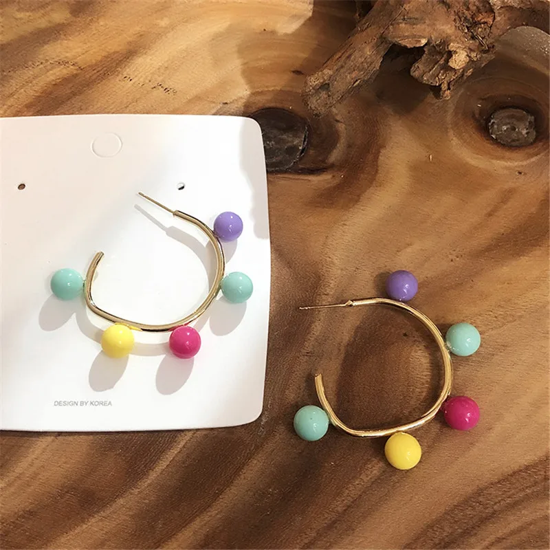Женские серьги с цветными бусинами Ears high корейские модные серьги-кольца C