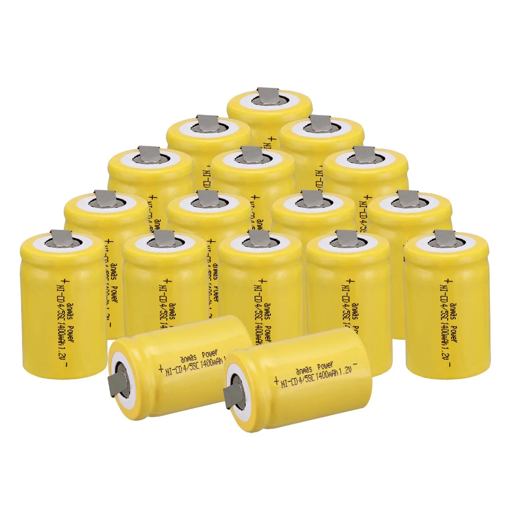 

Anmas power! 17 PCS Ni-Cd 4/5 SubC Sub C battery Rechargeable Battery 1.2V 1400mAh with Tab 3.3cm x 2.2cm-Tab Yellow color