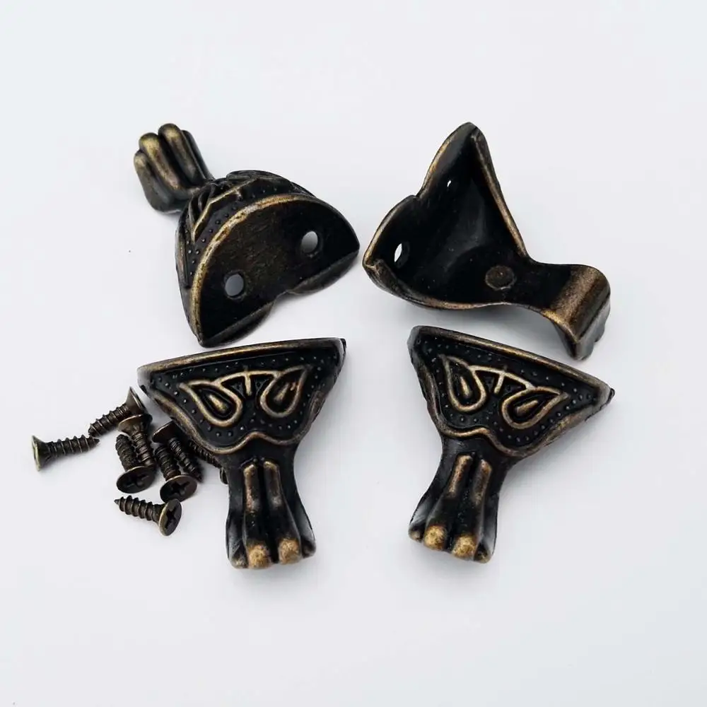 antique brass 4 шт. античный латунный серебристый винтажный Ювелирный сундук, Подарочная коробка для вина, Деревянный чехол, декор для ног, угловая защитная крышка, кронштейн - Цвет: antique brass