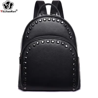 fashion rivet genuine leather women backpack brand cow leather backpack female large capacity school bags for teenage girls