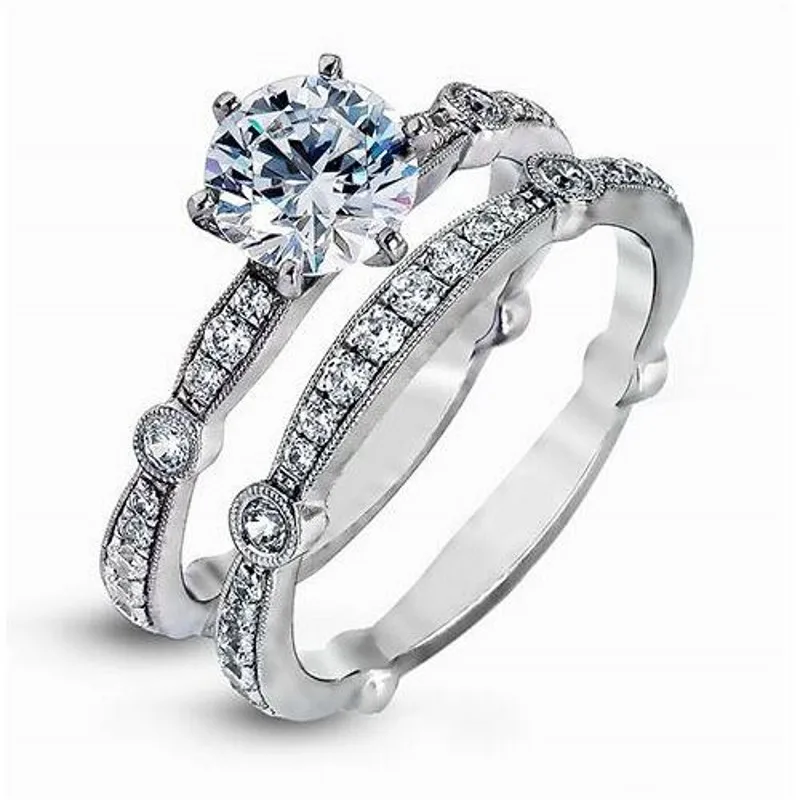 

Classic Style Wholesale Fashion Jewelry 925 Sterling Silver Filled Round Cut 5A White CZ Engagement Women Bridal Rings for Lover