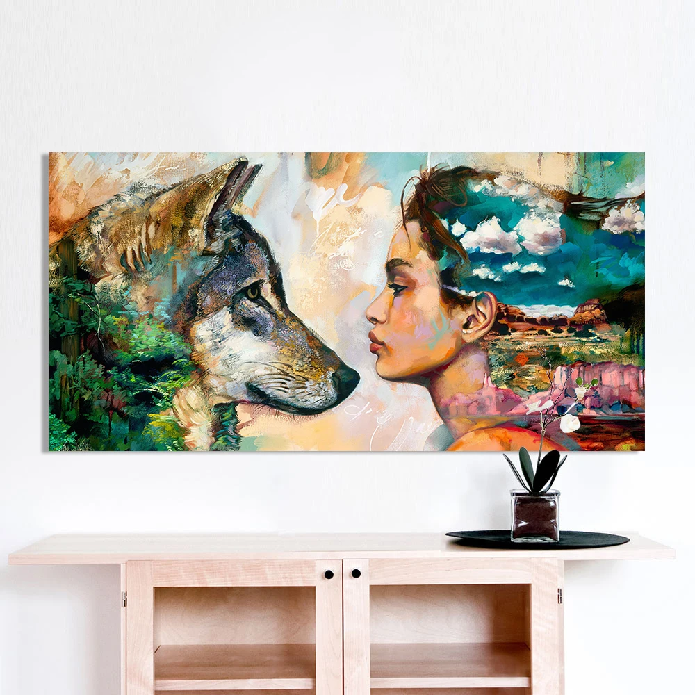 QKART настенная живопись на холсте картина маслом с изображением животных волка и