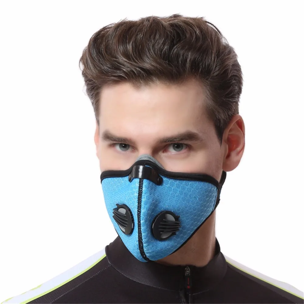 Blue PM2.5 против дымки Анти-Туман Маска от пыли фильтр с активированным углем ветрозащитный Рот-муфельная печь защита от образования бактерий маски для лица с защитой от пыльцы, не вызывает аллергию - Цвет: Blue
