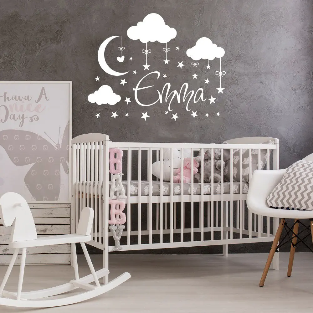 

Clouds Moon Stars Wall Vinyl Decals Personalized Boys Girl Name Wall Decal Stickers for Kids Rooms Baby Nursery Art Sticker D852