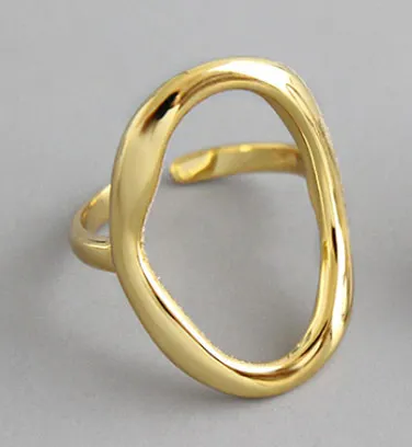 Gold Plated F.I.N.S INS стиль Горячая геометрическое полое кольцо на палец личность 925 пробы Серебряное большое регулируемое кольцо Свадебная вечеринка - Цвет основного камня: Gold Plated