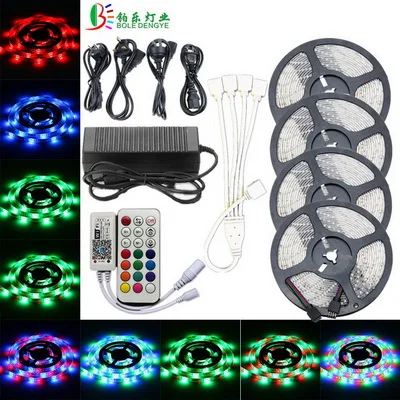SMD 2835 Водонепроницаемая rgb-светодиодная лента постоянного тока 12 В Низкая напряжение Светодиодная лента освещение 5 м 10 м 15 м комплект с ИК музыкальный светодиодный пульт управления и питания