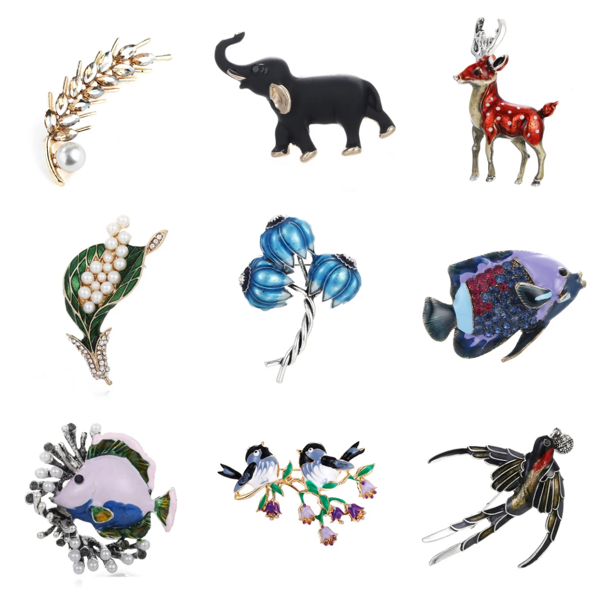 Милые Слон Олень птица пшеничный Пингвин Броши Рыба для женщин большая брошь