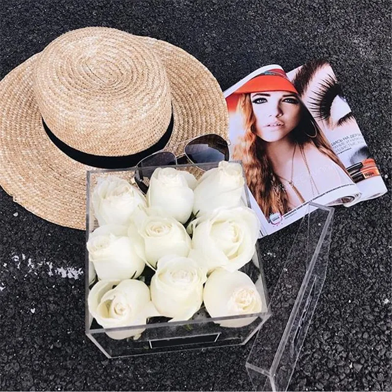 

Artificial flowers silk roses buy extra acrylic packing gift box with lid to storage the rose better