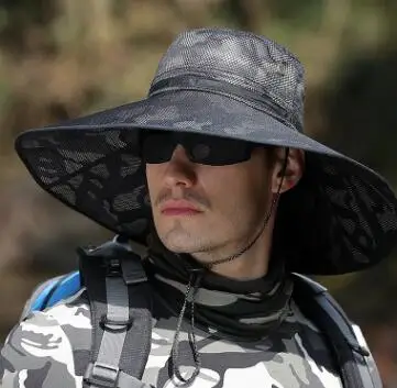 Camouflage 4 Унисекс сетка камуфляжная Панама с широкими полями шапки для рыбака Кемпинг Кепка Водонепроницаемая Москитная Защитная шляпа для женщин и мужчин - Цвет: Camouflage 4