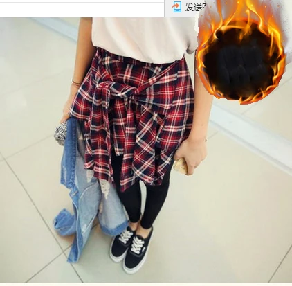 2Red black pants Корейские женские хлопковые повседневные поддельные две части клетчатая рубашка Леггинсы Готическая Нижняя юбка брюки тренировочные Леггинсы для женщин cn38 - Цвет: 2Red black pants