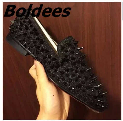 Boldees Runway Fashion Rivets Loafers Top Quality Men Shoes Blue Sequin Spikes Casual Dress Flats | Обувь