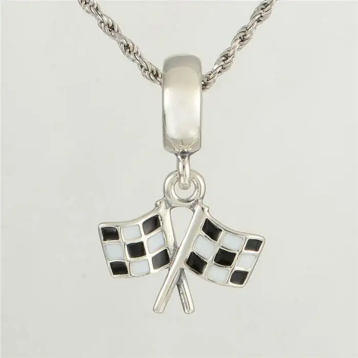 Новый гоночный клетчатый кулон в форме флага из настоящего 925 пробы серебра Diy