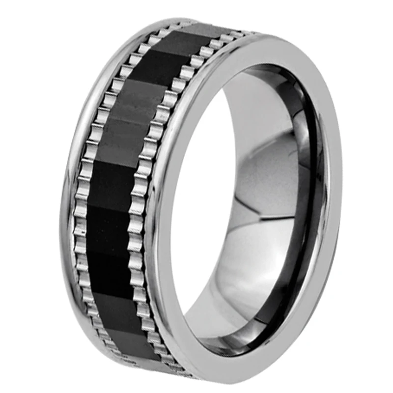 7 мм мужское крутое обручальное колесо из чистого титана с черным керамическим